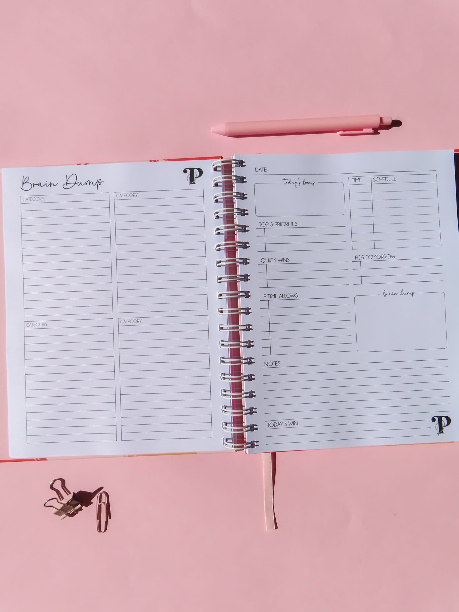 brain dump and daily planner