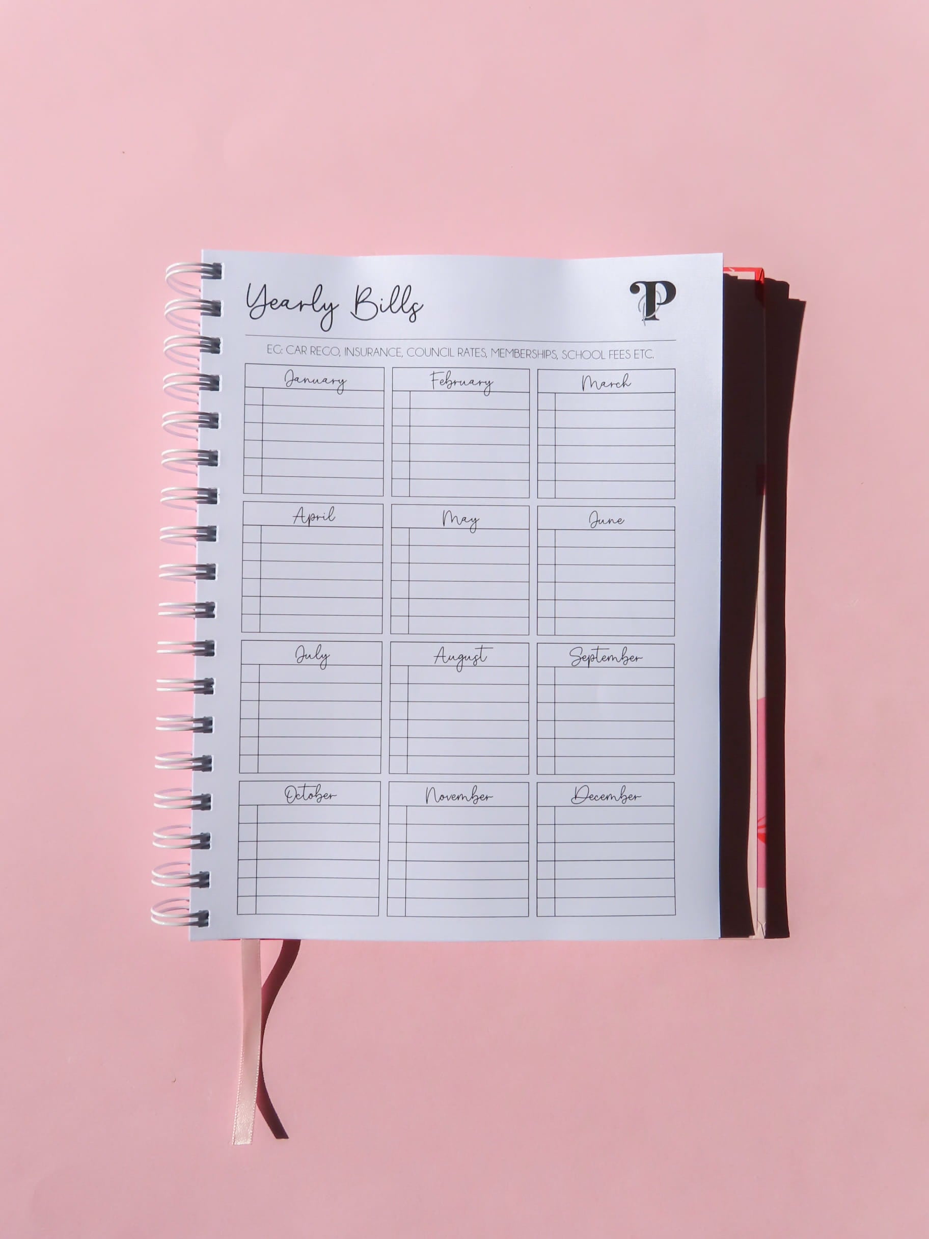 Yearly bills planner